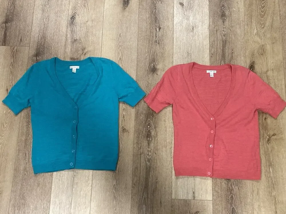 Croft & Barrow Lot of 2 Button Cardigans 3/4 Slv Pink/Teal Petite PS Soft Girl